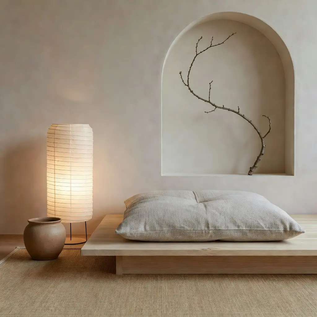 AI-rendered japandi reading nook from DecorAI AI interior design app